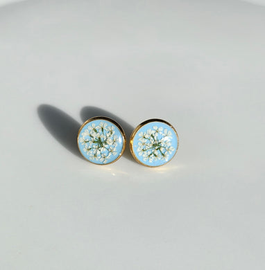 Blue Lace Flower Stud Earrings