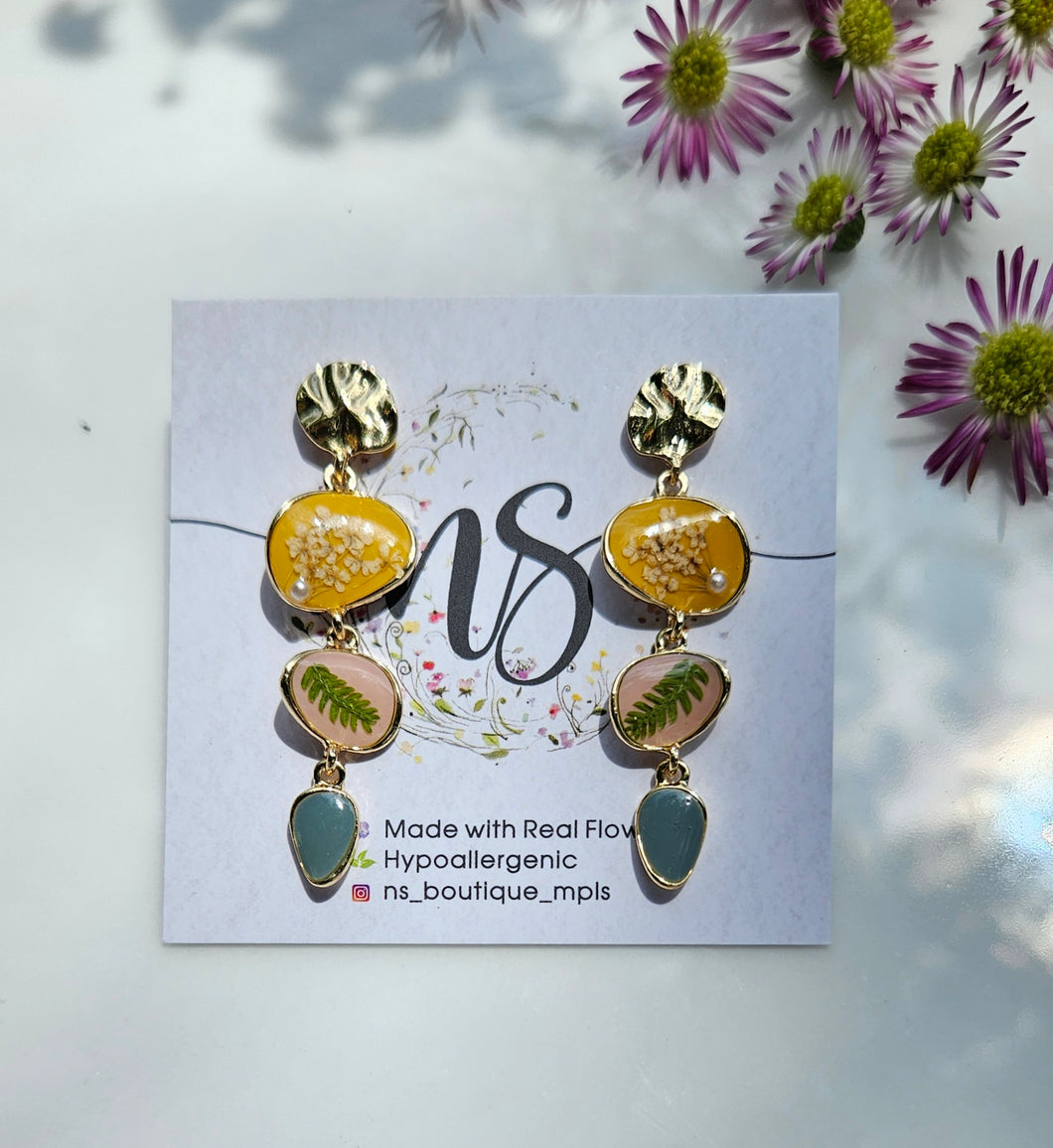 Lace Flower Fern Multicolor Drop Earrings