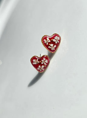 Lace Flower Heart Stud Earrings