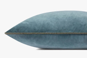 Blue Cotton Velvet Pillow With Contrast Flange