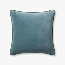 Blue Cotton Velvet Pillow With Contrast Flange