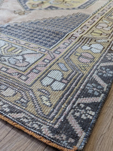 Vintage Hand-Knotted Rug - Pink, Yellow, Blue