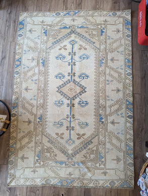 Vintage Hand-Knotted Rug - Blue, Cream, Brown