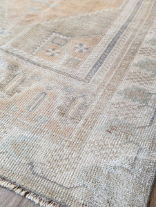Vintage hand-Knotted Rug - Muted Cream, Peach, Mint, Blue/Grey