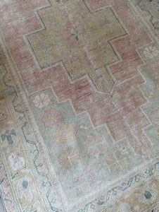 Vintage Hand-Knotted Rug - Faded Pink, Mint, Brown, Gold