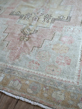 Vintage Hand-Knotted Rug - Faded Pink, Mint, Brown, Gold