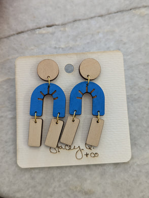 Blue Arch Drop Hand Painted Wood Earrings by Stacey Q.