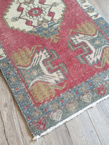 Vintage Hand-Knotted Rug - Red, Cream, Gold