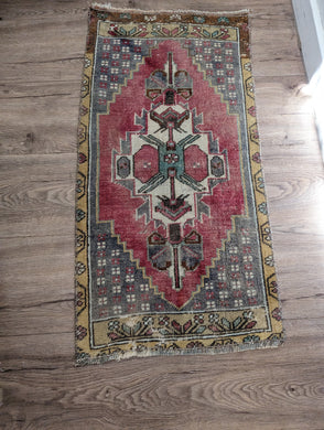 Vintage Hand-Knotted Rug - Raspberry, Teal, Gold