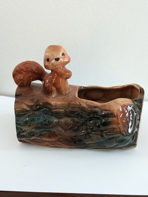 Previously Adored/Vintage Squirrel on Log Planter