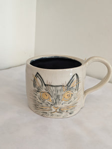 Hand Painted Cat Mug Black Interior