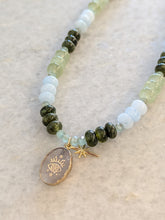 Green/Blue Stone Necklace with 18K Gold Plated Eye Charm