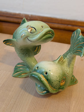 Vintage Green Fish Salt & Pepper Shaker Set
