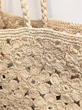 Crochet Floral Raffia Tote Bag