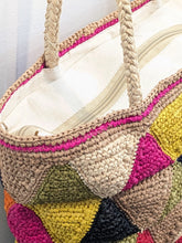 Geometric Multi-Color Raffia Tote Bag