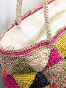 Geometric Multi-Color Raffia Tote Bag