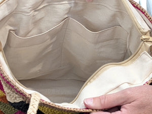 Geometric Multi-Color Raffia Tote Bag