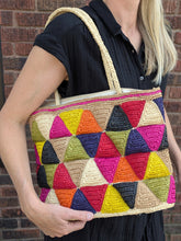 Geometric Multi-Color Raffia Tote Bag