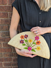 Raffia Clutch Bag With Colorful Embroidered Flowers