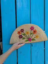 Raffia Clutch Bag With Colorful Embroidered Flowers