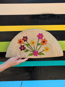 Raffia Clutch Bag With Colorful Embroidered Flowers