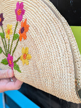 Raffia Clutch Bag With Colorful Embroidered Flowers