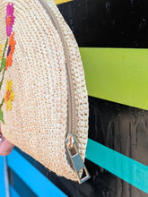 Raffia Clutch Bag With Colorful Embroidered Flowers