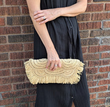 Handwoven Fringe Raffia Clutch