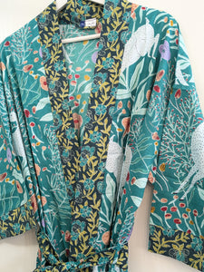 Whimsy & Wildflowers Teal Kimono Robe