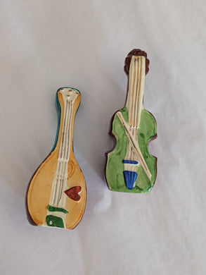 Vintage Hand-Painted Musical Instrument Salt & Pepper Shakers