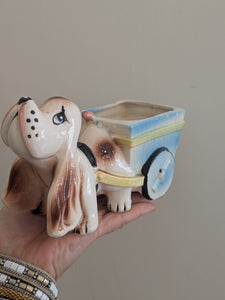 Vintage Basset Hound With Cart Planter