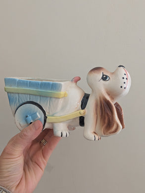 Vintage Basset Hound With Cart Planter