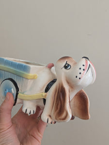 Vintage Basset Hound With Cart Planter