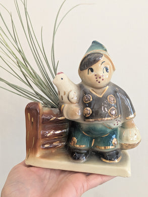 Vintage/Previously Adored Boy With Chicken Shawnee Planter