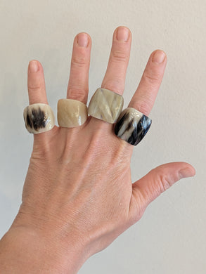 Handcrafted Zebu Horn Rings from Madagascar - Square Ridge
