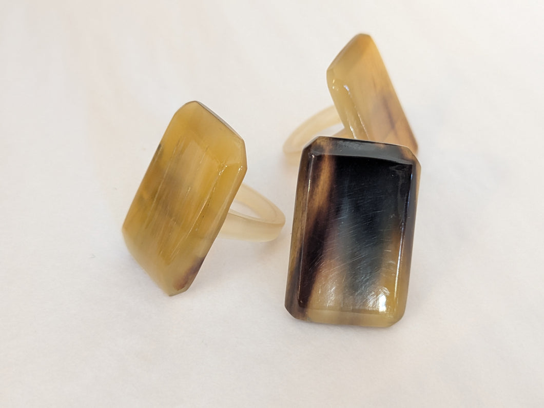 Handcrafted Zebu Horn Rings from Madagascar - Rectangle