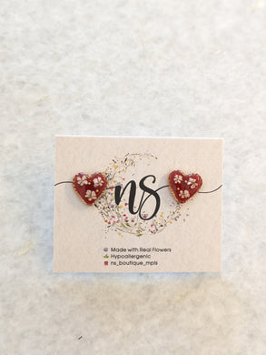 Lace Flower Heart Stud Earrings