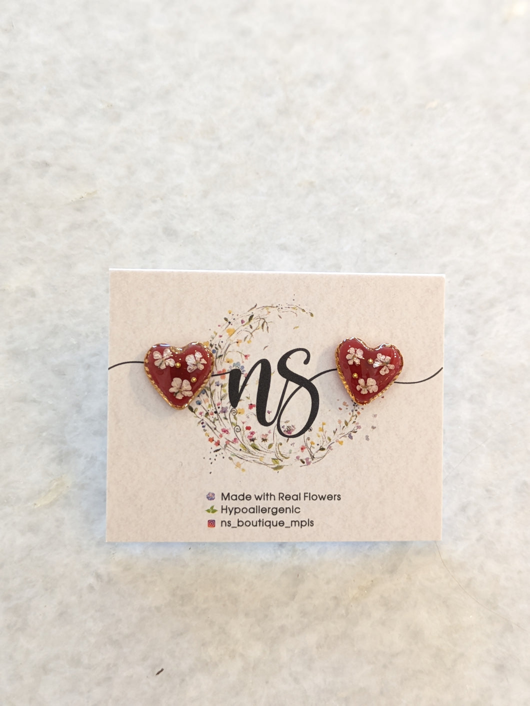 Lace Flower Heart Stud Earrings