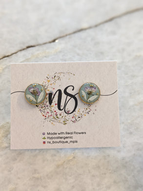 Blue Flower Bud Stud Earrings