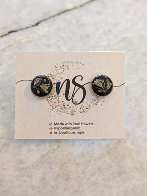 Black Flower Bud Stud Earrings