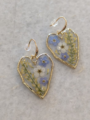Forget Me Not & Narcissus Heart Earrings