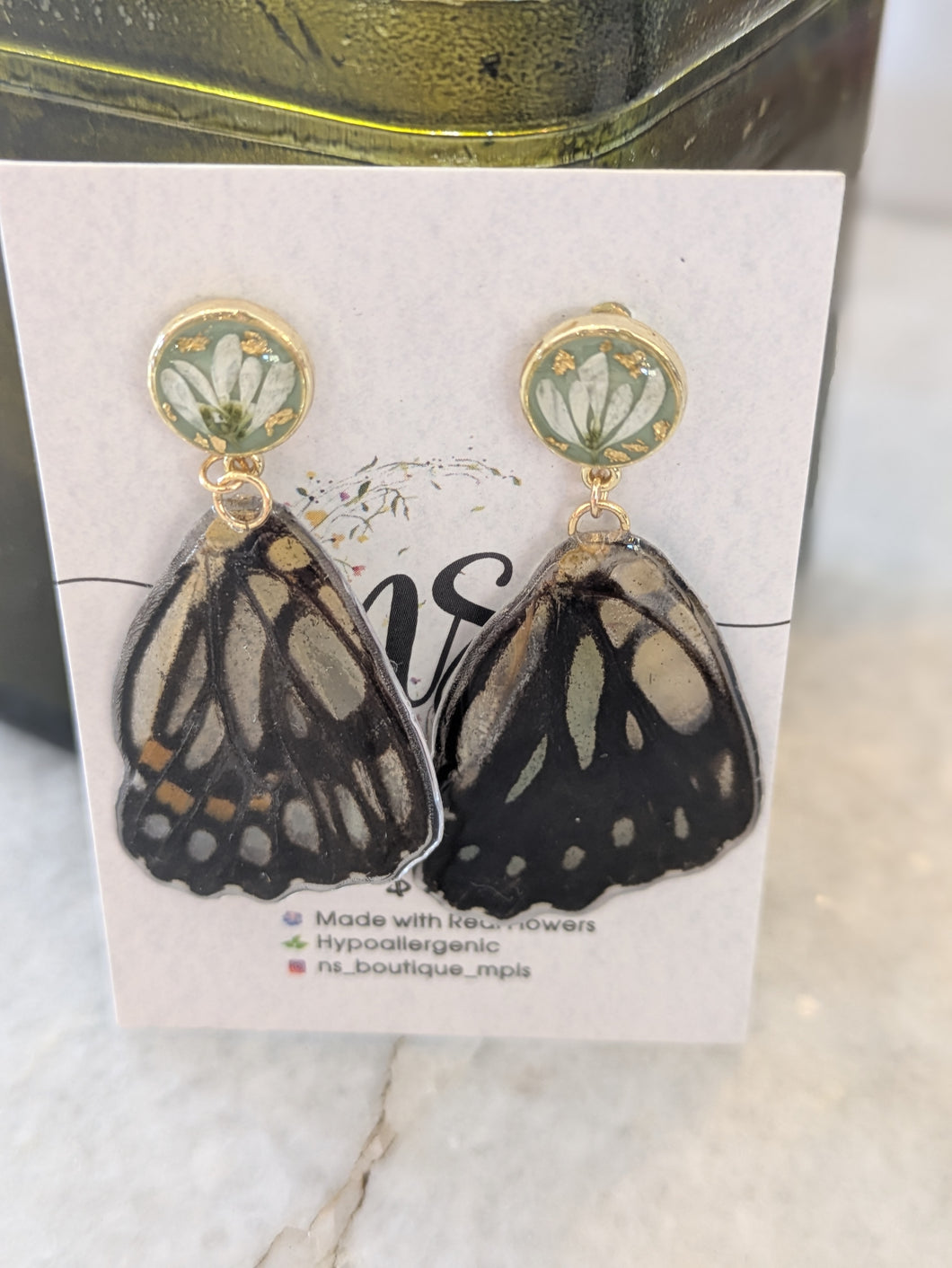 Butterfly Wing & Euphorbia Earrings