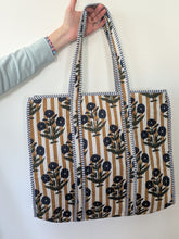 Mustard Stripe & Botanical Block Print Tote