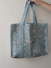 Azure Vine Quilted Block Print Tote