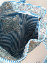 Azure Vine Quilted Block Print Tote