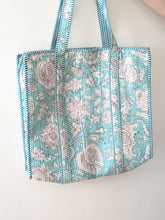Seafoam Bloom Quilted Block Print Tote
