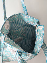 Seafoam Bloom Quilted Block Print Tote