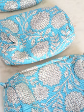 Azure Bloom Quilted Cosmetic Bag (3 Sizes, Sold Individually)