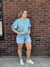 The Turquoise Leaf & Stripe Reversible Bubble Top