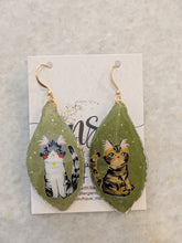 Hand Painted Different Cats on Leaf Earrings